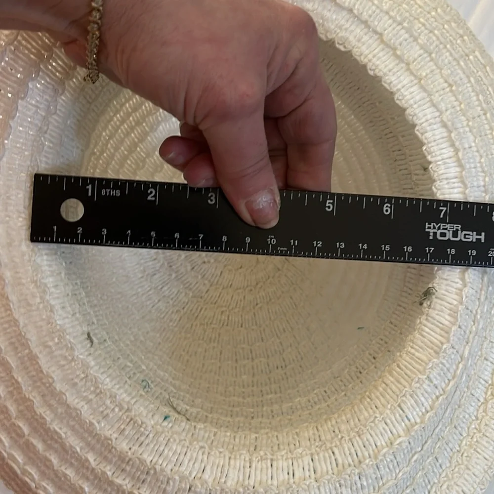 White straw hat spring , summer with mint green scarf attached